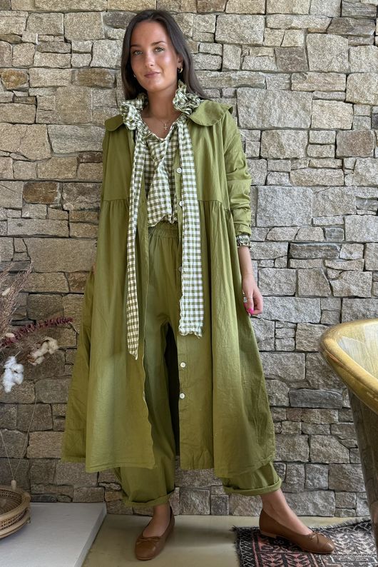 Nonni Gingham Poet Blouse Olive